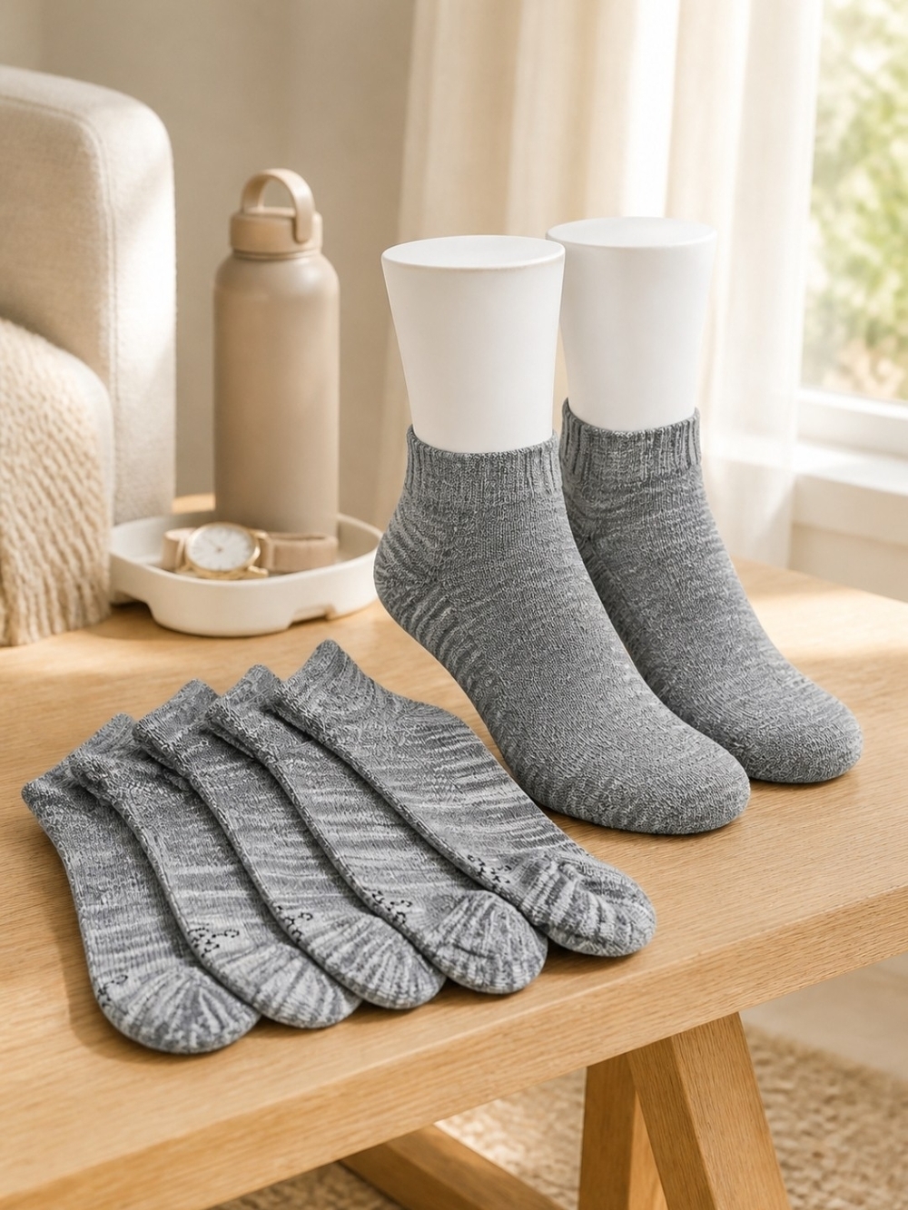 Women's Compression Gray Ankle Socks - 5-Pack